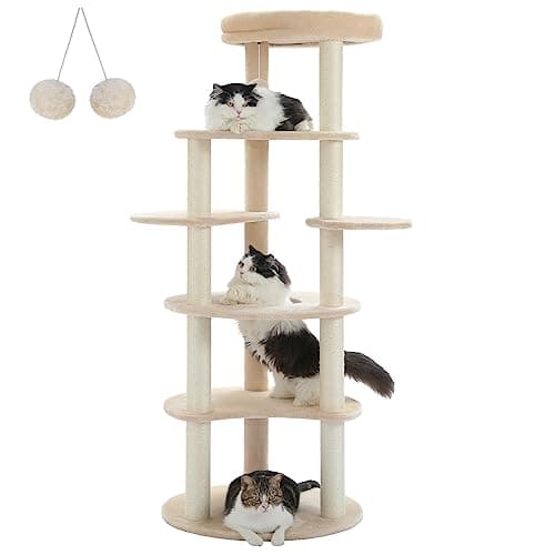 PetepeLA 5-Level Cat Tree for Indoor Cats Beige — Carpet Beige