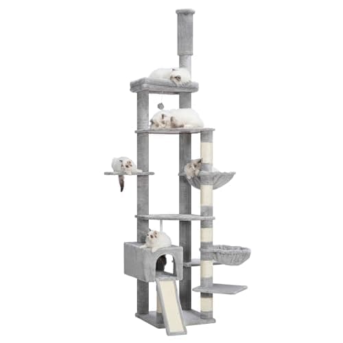 Adjustable Tall Cat Tree with Hammock and Scratching Posts — Light Gray