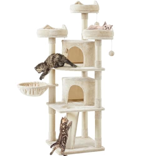 Yaheetech Large Cat Condo with Sisal Platforms & Scratching Posts, Dark Gray — Beige
