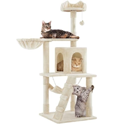 Yaheetech 54in Pink Multi-Level Cat Tree with Hammock — Beige