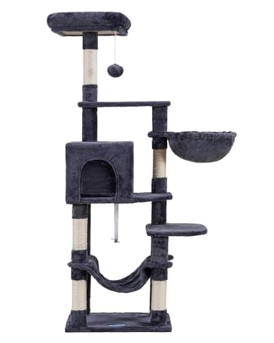 Smoky Gray Hey-brother Multi-Level Cat Tree with Hammock and Scratching Posts MPJ050G