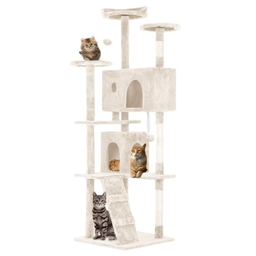 54in Multi-Level Cat Tree with Scratching Post and Cozy Platforms - Space-Saving Indoor Condo for Cats, Pink — Beige