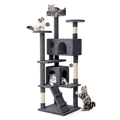 MoNiBloom Beige 54 Inch Cat Tree with 2 Condos & Scratching Post — Smoky Grey