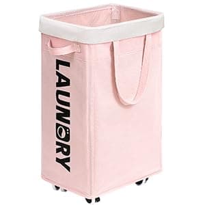 Goodpick 75L Laundry Hamper with Wheels, White — Pink 1-Pack