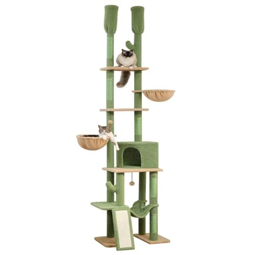 PAWZ Road Pink Cat Tree with 7 Tiers & Cozy Hammocks for Indoor Cats — Green