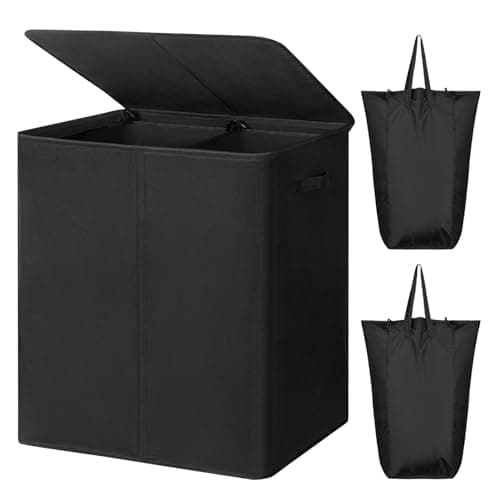 WOWLIVE 154L Double Laundry Hamper with Lid, Black — Black