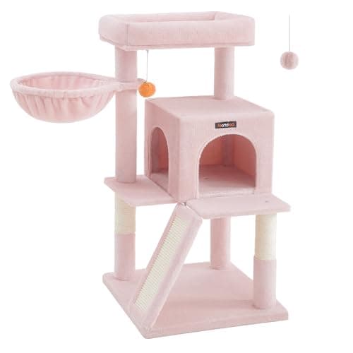 Feandrea Smoky Gray Cat Tree, Large Cat Tower 37.8" Multi-Level Condo — Jelly Pink