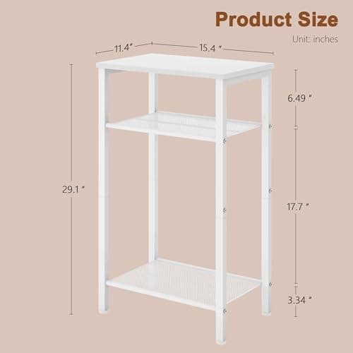 Hoctieon 3-Tier End Table with Storage, White Metal Frame, Living Room & Bedroom