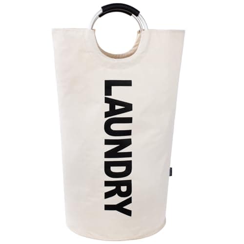Twira 90L Large Laundry Basket, Collapsible & Waterproof, Padded Handles, Black — Beige