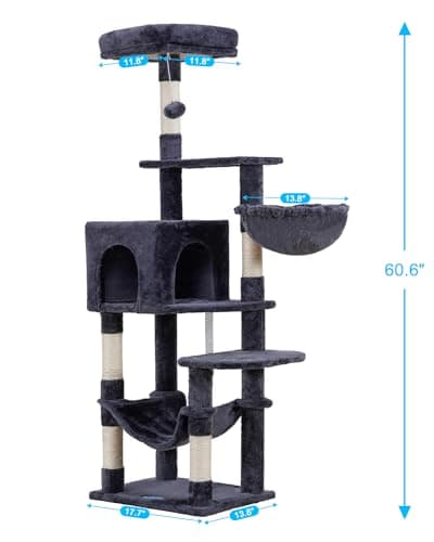 Smoky Gray Hey-brother Multi-Level Cat Tree with Hammock and Scratching Posts MPJ050G