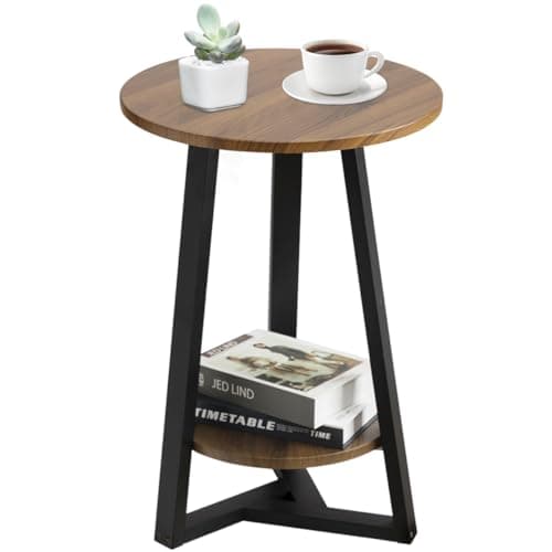 Hadulcet Two-Tier White Side Table for Living Room & More — Rustic Brown