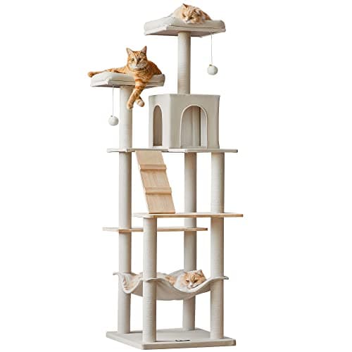 Beige Multi-Level MWPO Cat Tree with Perches, Hammock & Scratching Posts