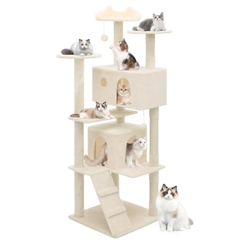 Cat Tree with 2 Condos and Scratching Post — Beige