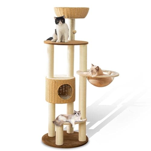 "Luxury Oak Cat Tree Tower for Multiple Cats, Manual Hand Woven, Easy Clean" — FQ-RL24-X0XP