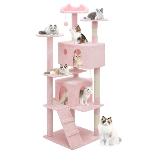 Cat Tree with 2 Condos and Scratching Post — Soft Pink