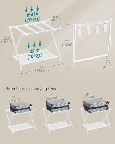 Luggage Racks for Guest Room, Set of 2, Steel Frame, Foldable - Cloud White