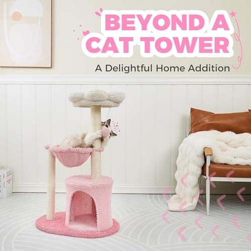 GRANNY SAYS Pink Cat Tree - 35" Indoor Scratching Tower with Hammock & Ball