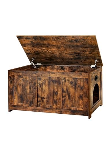 DINZI Sturdy Rustic Brown Litter Box Enclosure, Flip Top Cat House Furnishing — Rustic Brown
