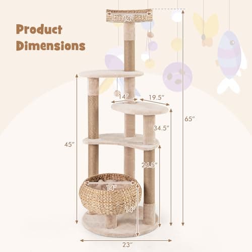 PETSITE 65 inchMulti-Level Cat Tree with Scratching Posts, Cat Bed & Dangling Balls