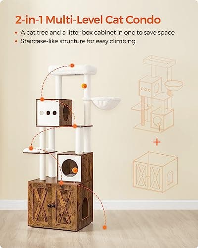 Feandrea 2-in-1 Cat Tree with Litter Box Enclosure for Modern Cat Owners