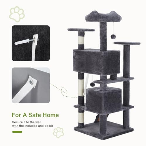 DUMOS 54-inch Multi-Level Indoor Cat Tree with Condos & Scratch Posts – Dark Grey