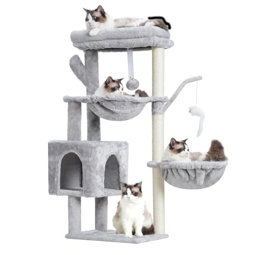 Cat Tree for Indoor Cats with Scratching Post and Toys - Heybly HCT006SMU — Light Gray