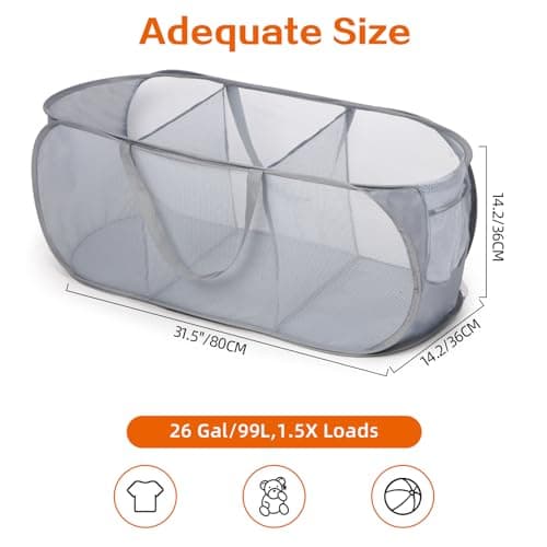 Sturdy 3-Compartment Collapsible Laundry Hamper with Handy Pocket - Grey