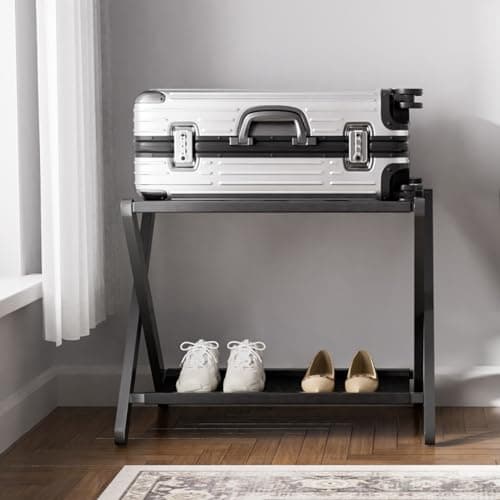HITNET Black Bamboo Luggage Rack, Suitcase Stand, Pack of 2
