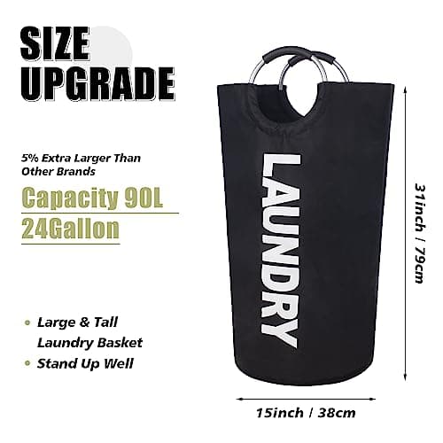 Twira 90L Large Laundry Basket, Collapsible & Waterproof, Padded Handles, Black