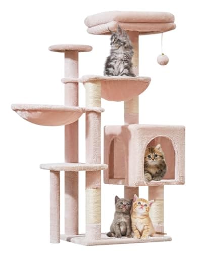 Smoky Gray Taoqimiao 39.4-Inch Cat Tree with 5 Scratching Posts & Plush Condo MS019G — Jelly Pink