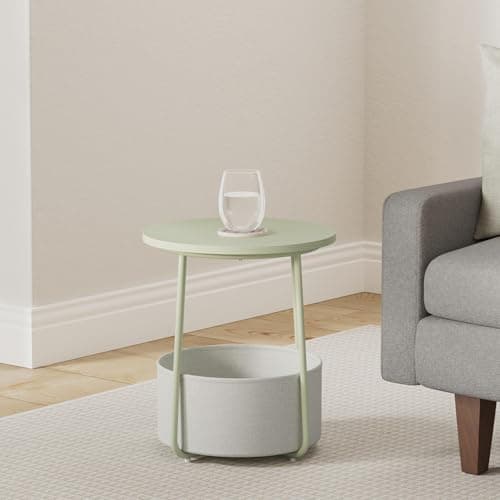 VASAGLE Laurel Green & Cream White Fabric Basket End Table