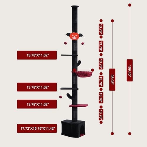 Floor to Ceiling Gothic Cat Tree with hammock - Adjustable Tall Climbing Tower for Indoor Cats