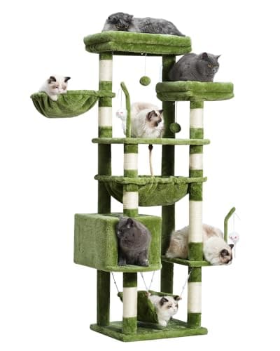 Tall Cat Tree for Large Cats, 200cm Tower with Hammock & Scratching Post GCT031G — Green