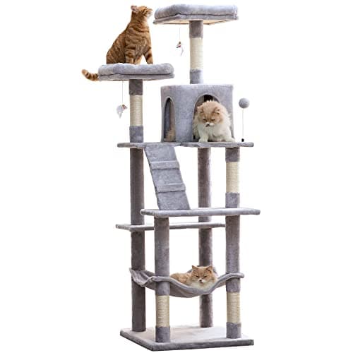 Stable Light Gray MWPO 63.8inch Multi-Level Cat Tree for Large Cats — Light Gray