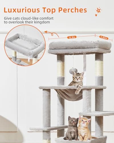 Taoqimiao 39.4-Inch Light Gray Cat Tree with Hammock and Perch MS027W