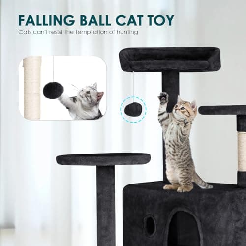 Indoor Cat Tree 53 Inches with Dangling Ball & Funny Toys, Dark Gray