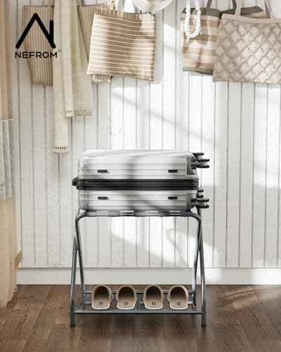 Foldable Suitcase Stand with Storage Shelf, LR-GY-1