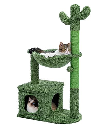 Spooky Gothic Cat Tree with Coffin Condo, 2 Metal Hammocks & Scratching Post, Black Halloween — 40" Cactus Cat Tree