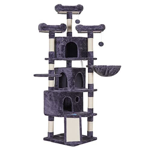 Gray Hey-brother 67.7" Cat Tree with 3 Caves & Perches, Scratching Posts MPJ032-SG