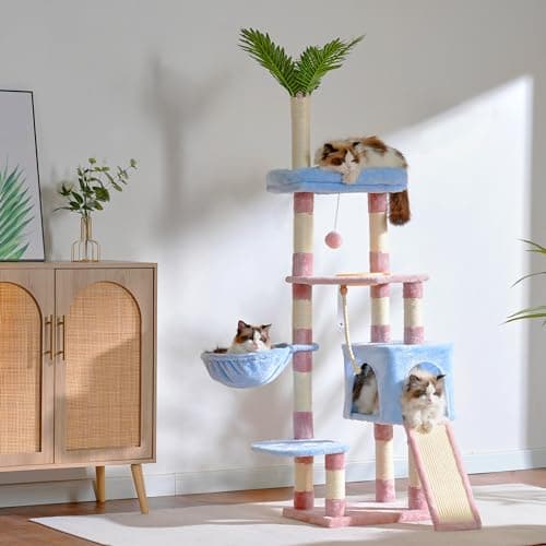 65.4 Heybly Cat Tree for Indoor Cats, Blue/Pink, HCT015BP