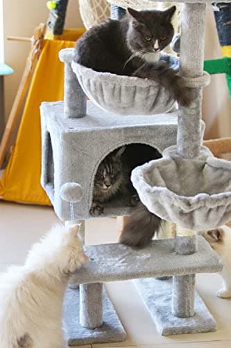 KIYUMI Multi-Level Cat Tree with Scratching Post & Hammock Grey