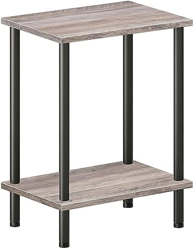 HOOBRO Black End Table with 2-Layer Storage, Stable Frame, Easy Assembly — Greige + Black