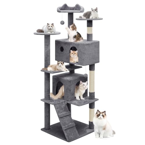 Cat Tree with 2 Condos and Scratching Post — Smoky Grey
