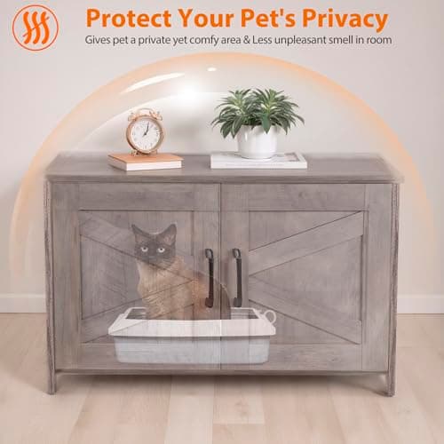 ZENY Cat Litter Box Enclosure, Wooden Divider, Farmhouse Style, Hidden Cabinet