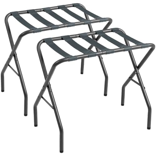 Foldable Metal Luggage Rack for Guest Room, Bedroom, Hotel - Holds up to 110 lb, Easy Assembly — Dark Grey