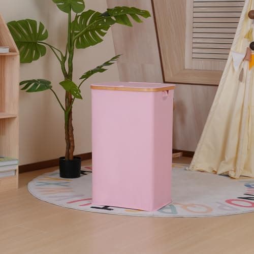 Large Pink Laundry Hamper with Lid and Handle