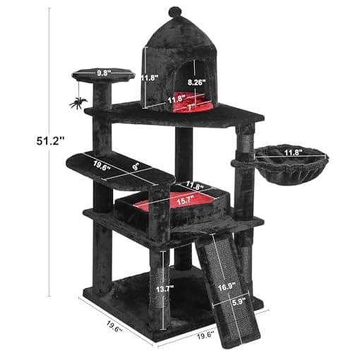 Gothic Cat Tower for Indoor Cats with Coffin Bed and Scratching Ramp