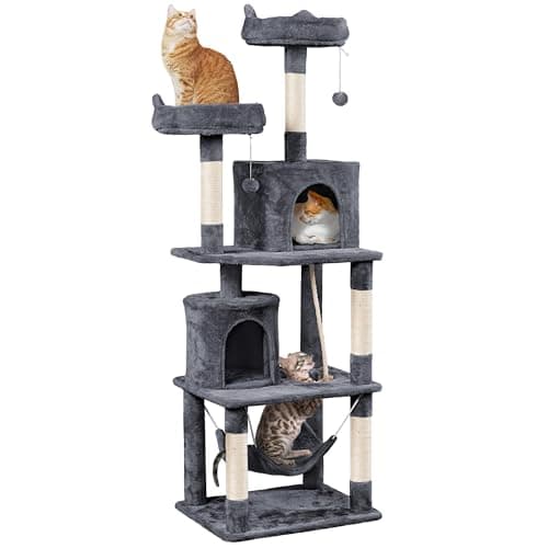 Yaheetech 62.2in Cats' Tree with Platform & Hammock for Indoor Play and Relaxing — Dark Gray