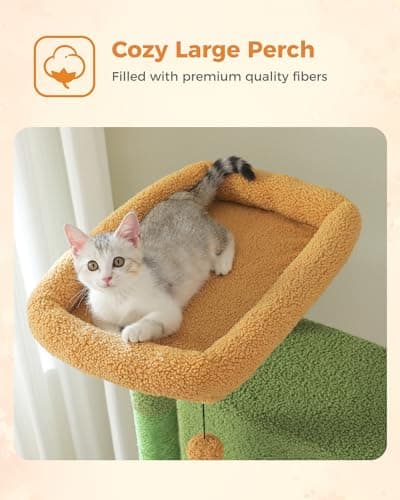 Tall Cat Tree for Large Cats 20 lbs with Hammock & 4 Sisal Posts - Cactus Green