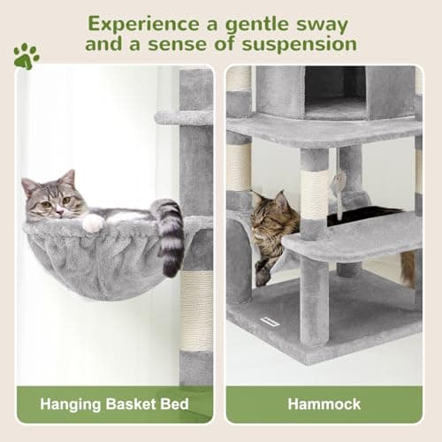 66-inch Tall Curved C66 Cat Tree for Large Cats with 6 Scratching Posts & 2 Condos
